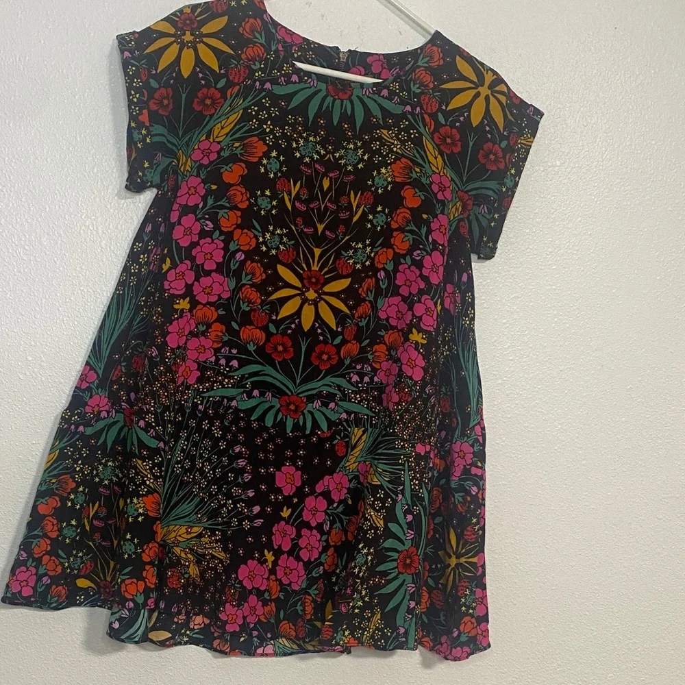 Free People Black Floral Mini Dress Size XS 57% Viscose 43%Lyocell
